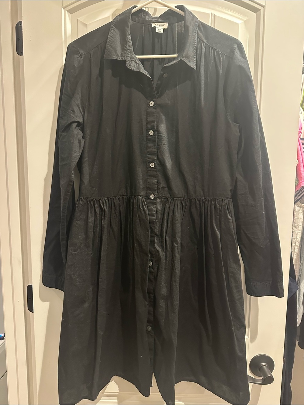 J. Crew Black Long-Sleeve Button-Front Shirtdress